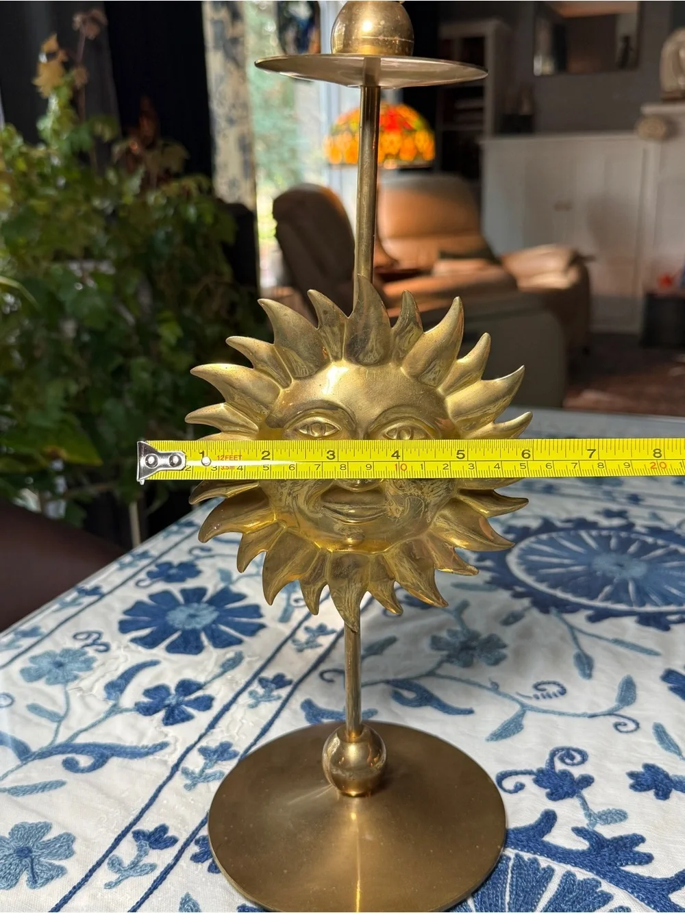 VTG Pier 1 Celestial Brass SunFace Candlestick Holder Taper Gold Whimsical Metal